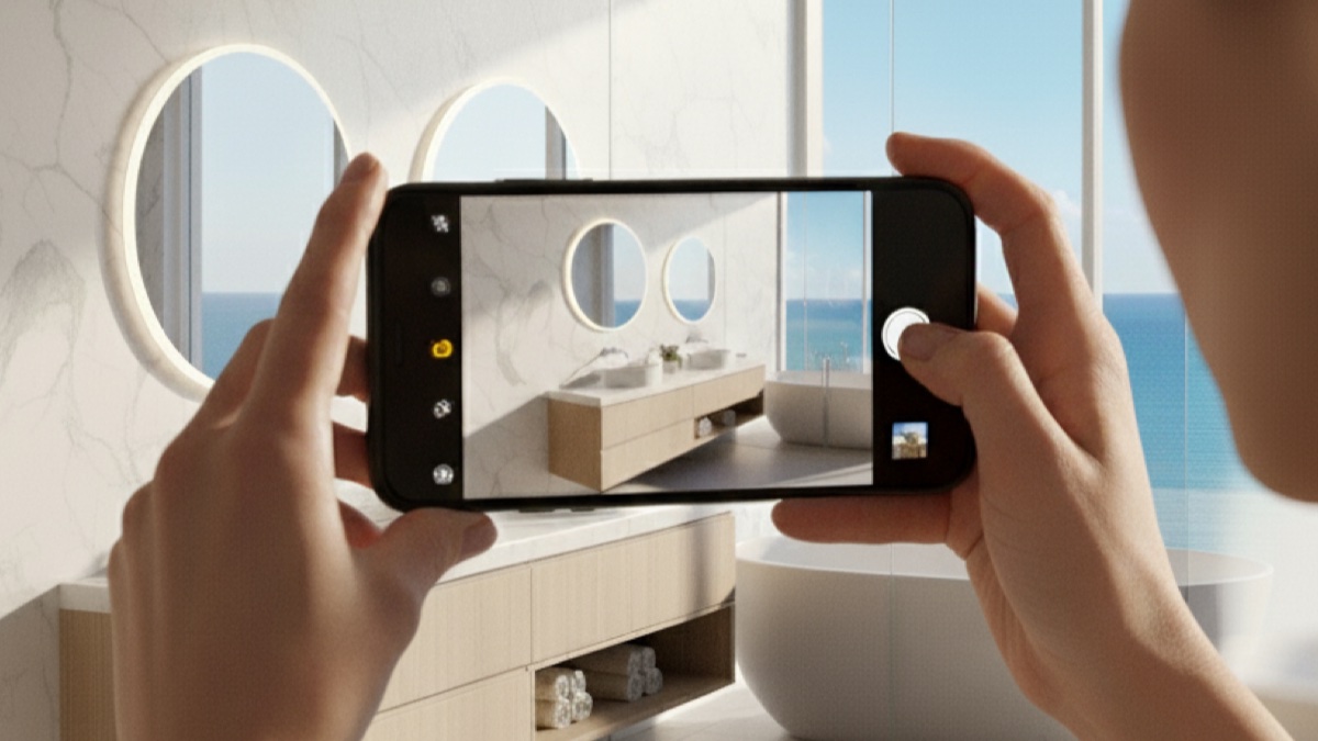 A co-host capturing a date-stamped inspection photo during a vacation rental turnover