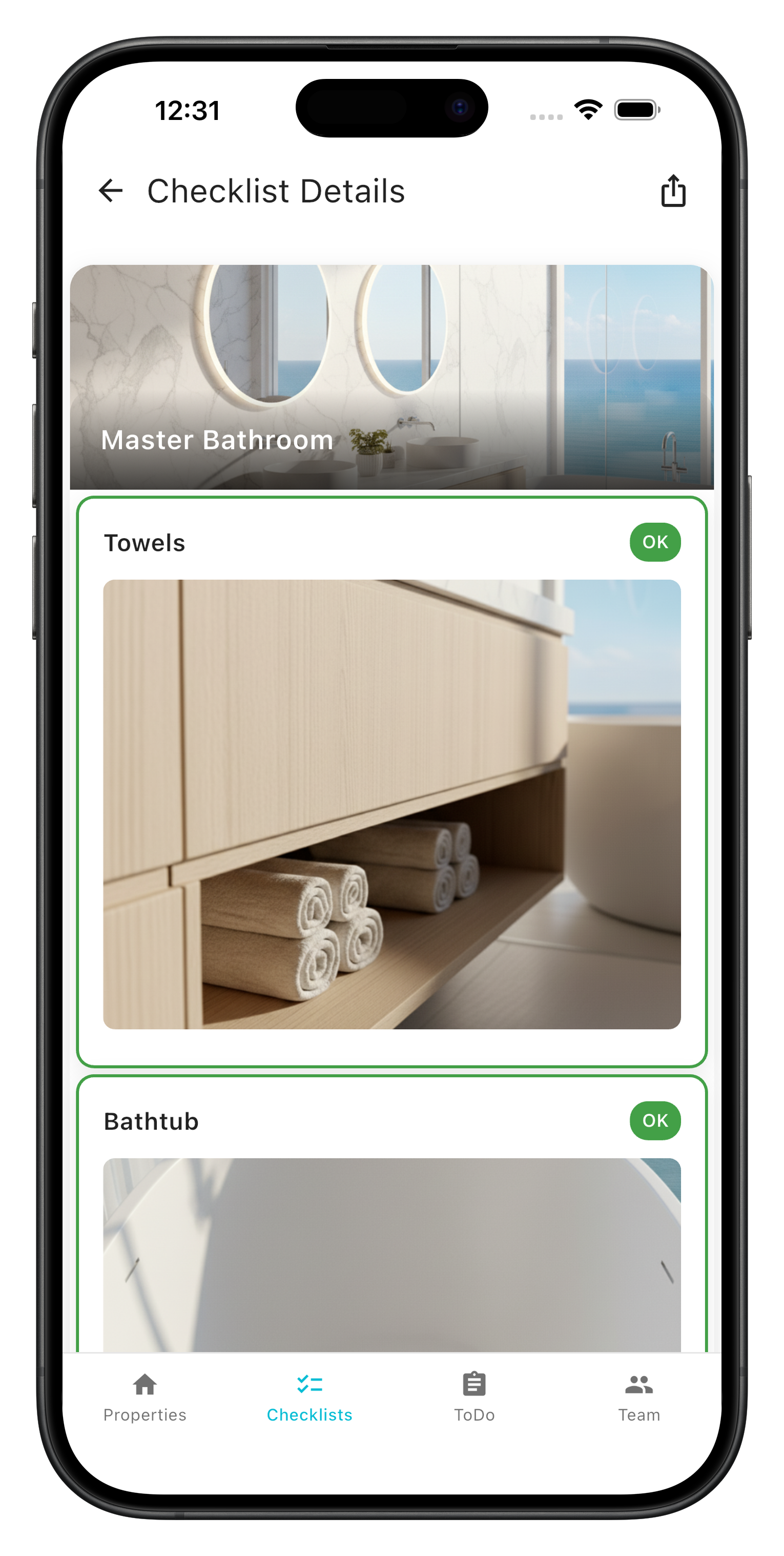 Host reviewing completed inspection with photo proof of issues