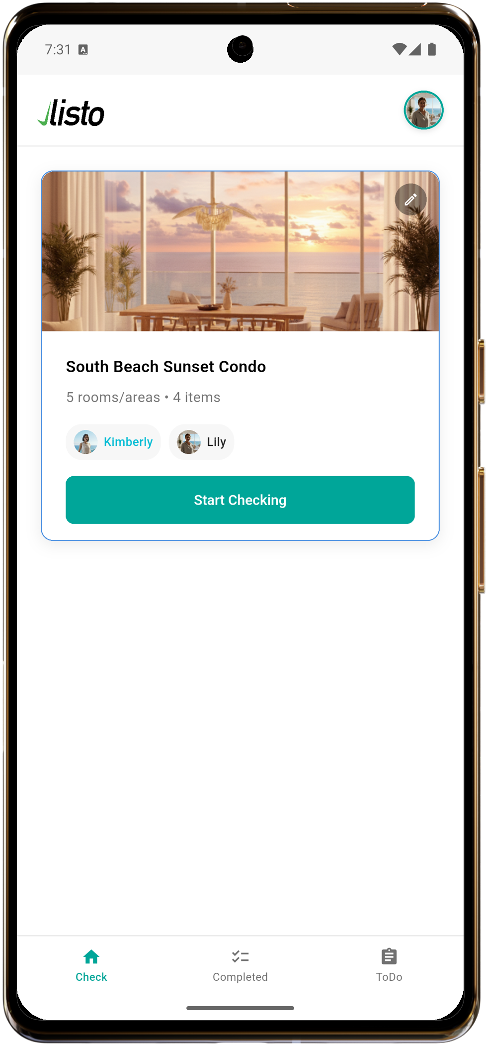 Team member viewing property with Start Inspection button