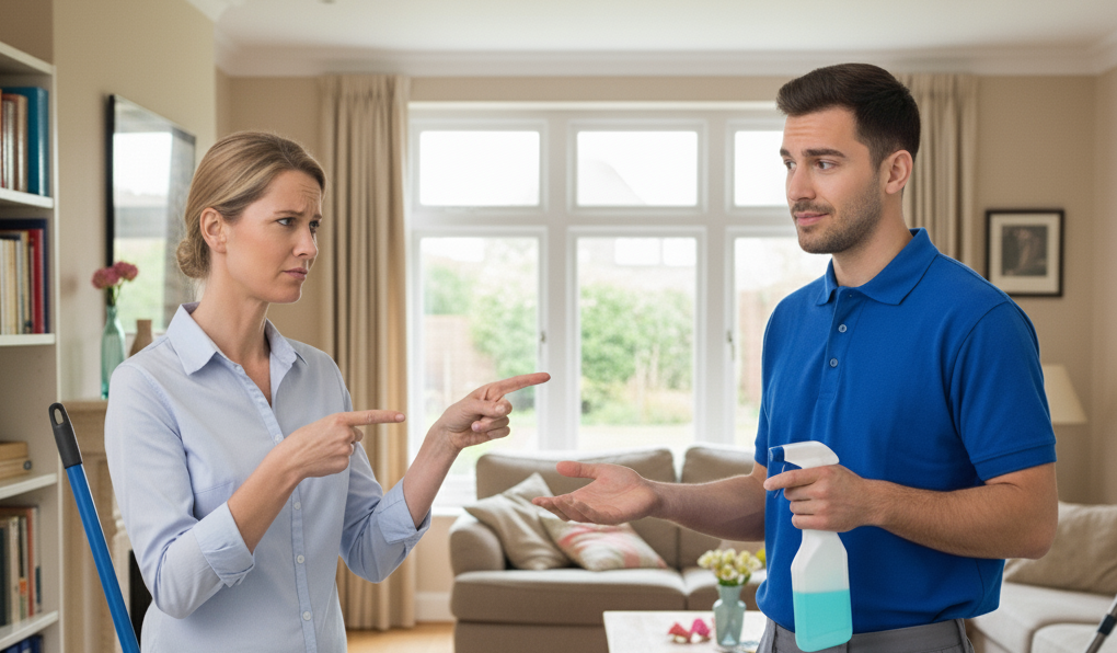 Host and cleaner communicating with hand gestures